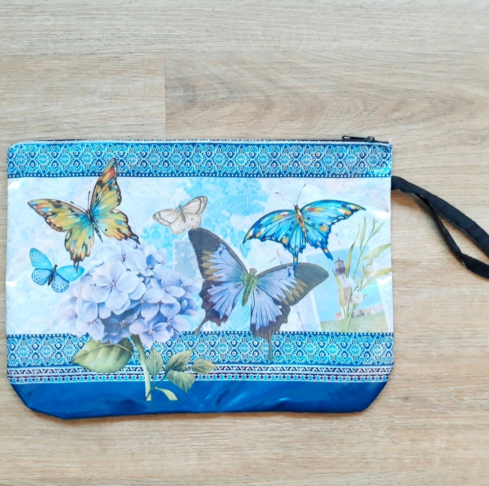 3 Floral Butterfly Cosmetic Travel Pouch with Wristlet Strap - Picture 6 of 12